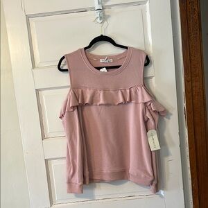 Eye Candy Pink Ruffled Cold Shoulder Top